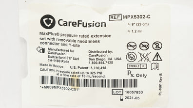 CareFusion MPX5302-C MaxPlus Pressure Rated ExtensionSet 1.2ml x 9inch (x)